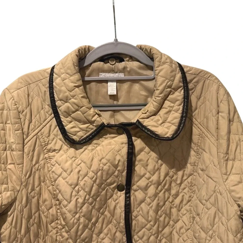 Charter Club Womens Beige‎ Quilted Barn Jacket Faux Leather Trim Size Large